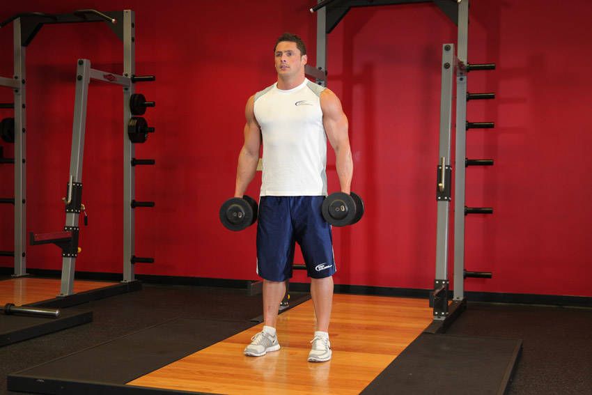 Dumbbell Squat demonstration, start of the movement, targeting the quads