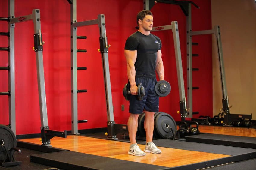 Dumbbell Stiff-Leg Deadlift demonstration, start of the movement, targeting the hamstrings