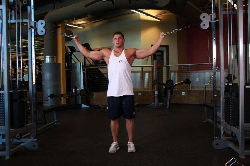 Overhead Cable Curl demonstration, start of the movement, targeting the biceps