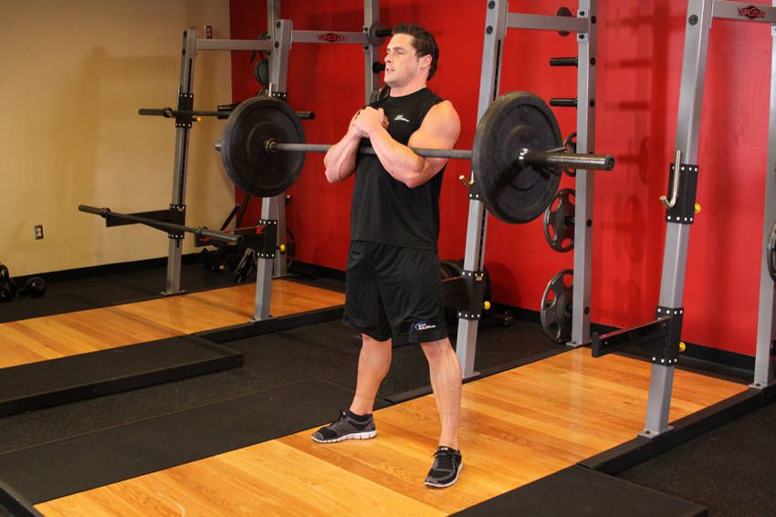 Zercher Squat demonstration, start of the movement, targeting the quads